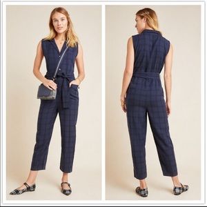 Anthropologie Brielle Plaid Jumpsuit in navy
